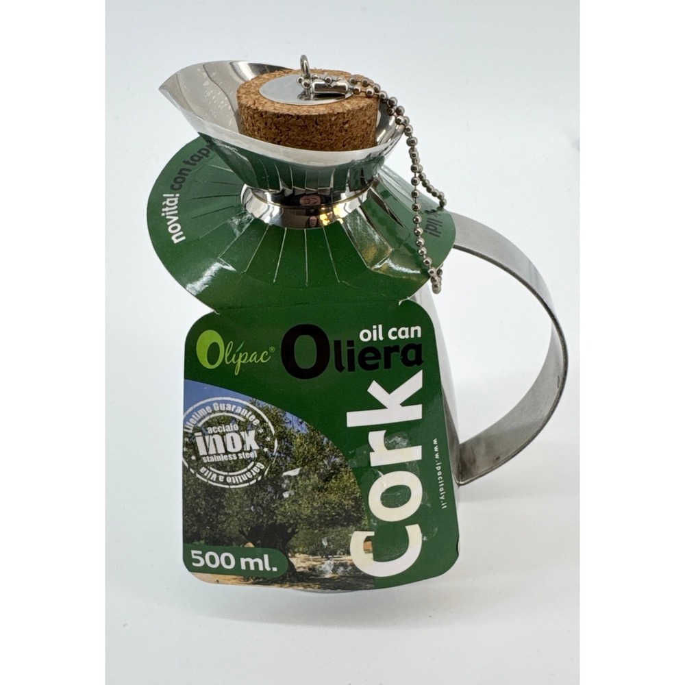 Olipac Oil Can Stainless Steel Cork Stopper 500ml Dispenser NWT